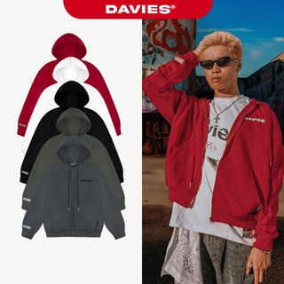Áo hoodie zip nỉ chân cua DAVIES nam nữ form rộng chính hãng mũ to có khóa kéo nhiều màu D basic I D34-HD7
