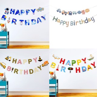 Dây chữ Happy Birthday bé trai- chủ đề giao thông, vũ trụ