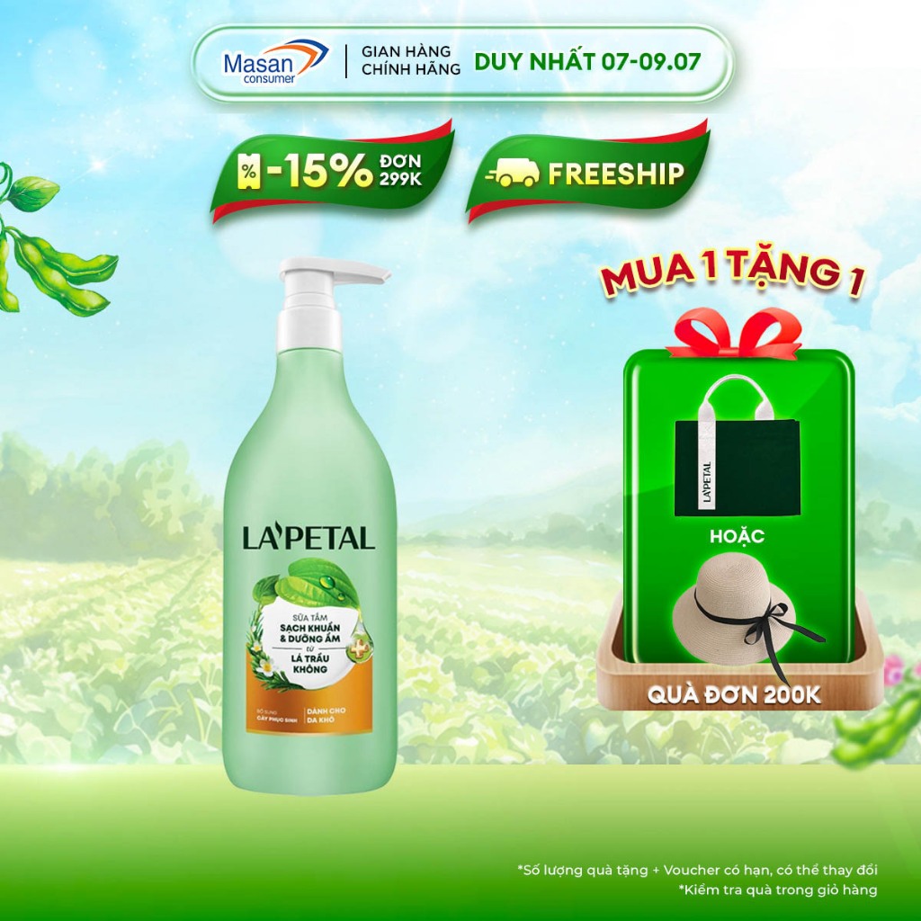 [Độc Quyền Livestream] La'petal Sữa Tắm Dành Cho Da Khô Lá Trầu Không & Cây Phục Sinh Chai 500Ml