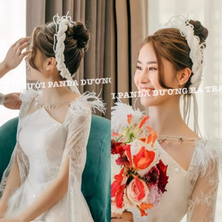 [SẴN SHIP LIỀN, ẢNH THẬT] MẤN BẮC XOẮN HANDMADE KẾT KẼM PHA LÊ NGỌC TRAI ĐỘI ĐẦU ÁO DÀI CÔ DÂU CAO CẤP ĐI TIỆC, CƯỚI HỎI