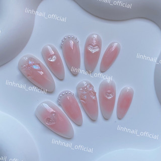 L053 Nailbox thiết kế ombre màu hồng đính nơ