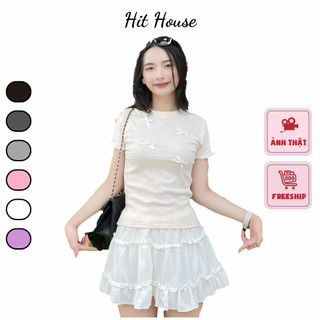 Áo baby tee form ôm body đính nơ nhỏ hot trend, chất thun cotton co giãn mềm mại HITHOUSE | HITSAO069