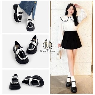 Giày oxford nữ miu miu đen trắng chất liệu da bóng,giày lolita hot trend dễ phối đồ