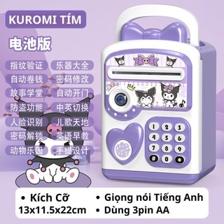 Két sắt mini điện tử thông minh cho bé cảm ứng vân tay hình mèo két sắt đựng tiền mini tự động - lana queen