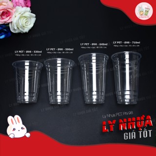 50 Ly Nhựa UKP PET 98 Dung Tích 530ml/590ml/650ml/710ml, Đáy Bằng, Loại Dày. Nắp tùy chọn.