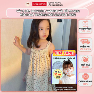 YM50 - Váy 2 dây Babydoll Yang Mi mùa hè cho bé gái 5-15kg Đầm hai dây hoạ tiết đáng yêu vải xô muslin mềm thoáng mát