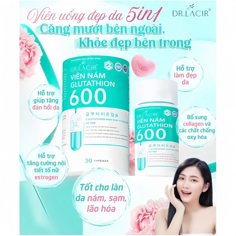 [Chính hãng] Viên Uống Glutathione 600 Drlacir Hộp 30 viên,Giúp trắng da,ngừa nám,hạn chế lão hoá da,cân bằng nội tiết