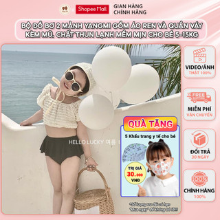 YM34- Bộ đồ bơi 2 mảnh Yang Mi cho bé gái 5-15kg bộ đi biển gồm áo ren và quần váy chất thun lạnh mềm mịn thấm hút tốt