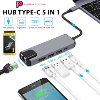 Hub Type C 5 in 1, 6 in 1 Có Cổng Lan - chuyển đổi USB Type-C sang Gigabit Ethernet RJ45, USB 3.0, Type-C, PD, HDMI
