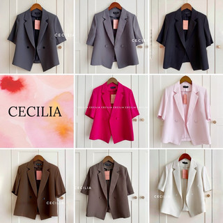 Áo blazer nữ cộc tay CECILIA Design - thiết kế CLEMENTINE [1 LỚP] dáng suông, ngắn lỡ, mùa hè, màu đen, hồng phấn & sen