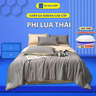 Bộ ga giường lụa cao cấp SERENA Bộ set chăn ga drap grap phủ trải giường gối nệm đệm 5 món lụa thái mát lạnh mùa hè