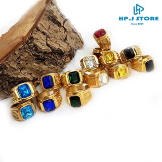 Nhẫn nam mặt đá chạm rồng bên hông bảng màu vàng NZ010