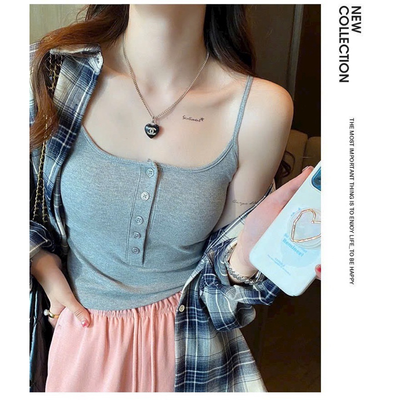 Áo Hai Dây Khuy Kèm Đệm Mút Ngực M289 (kèm túi zip)