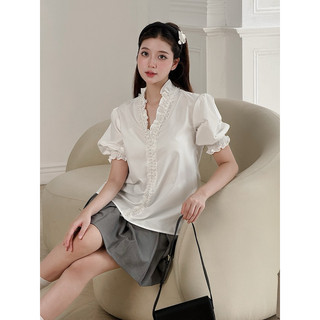 Outset - áo sơ mi trắng cổ bá tước nữ