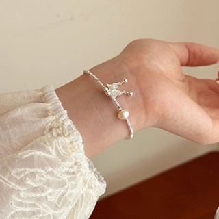  Vòng tay nữ lắc tay nữ bạc S925 khối hạt tam giác nhỏ 1 hạt tròn trắng và butterfly tua rua LTB289 Cá jewelry 