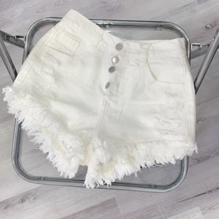 nhatran Quần đùi short jean nữ tua lai 4 cúc rách xước chất Denim Pants Women MS011