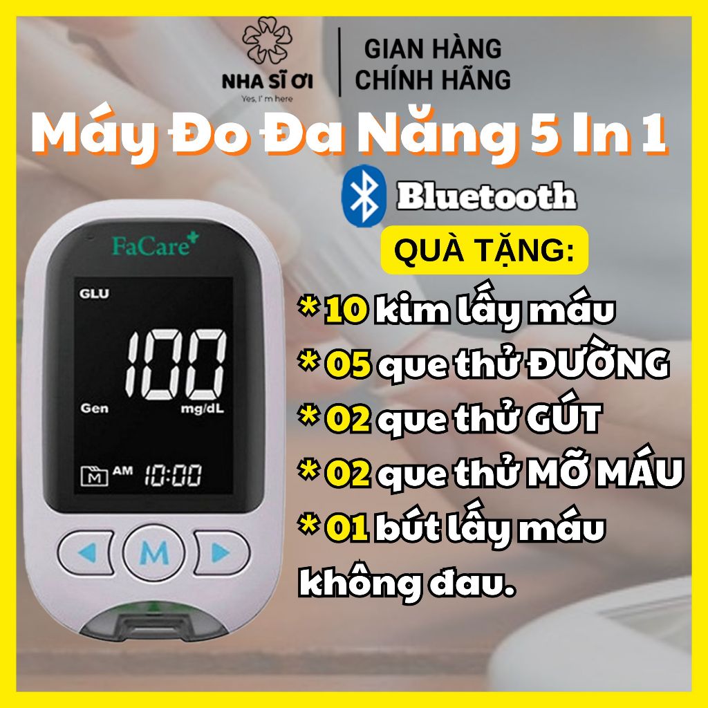 Máy đo Đường huyết, Mỡ máu, Gút 5 trong 1 Facare FC-M168 (TD-4216) bluetooth chính xác CAO, đạt chuẩn Y-Dược Hoa Kỳ