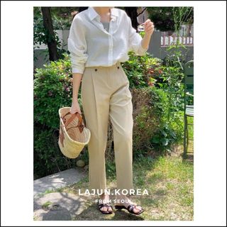 Quần slacks cotton blanc ống đứng 9 tấc nút lưng hàn quốc