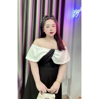 ĐẦM TIỆC BIGSIZE TRỄ VAI PHỐI MÀU