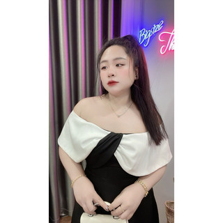 ĐẦM TIỆC BIGSIZE TRỄ VAI PHỐI MÀU