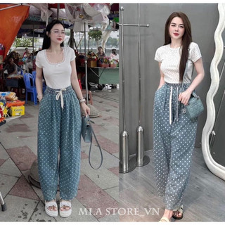Quần bom bi đũi jean cạp chun dây