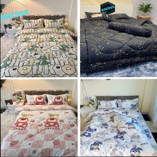 Bộ chăn ga gối 5 món chăn phao trần bông dày siêu nhẹ cao cấp không cần lồng vỏ tiện lợi