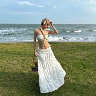 Chân váy dài dáng xòe 6 tầng, Chân váy midi dáng dài xòe rũ nhiều tầng (2 LỚP) xếp ly rút dây cạp trễ