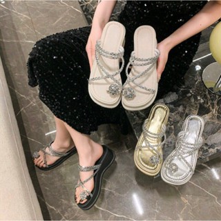 Dép bánh mì nữ cao 5 cm NGỌC TRÌNH STORE khóa đá đính xoằn hàng quảng châu KB 021 DéP GiàY Shoes Nhung