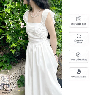 Váy tiểu thư 2 dây cổ vuông KHUE HOUSE Windy dáng dài chất liệu thô mềm phù hợp đi chơi (váy thô nến cánh tiên trắng)