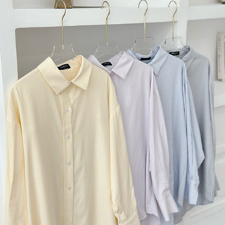 Áo sơ mi nữ sọc nhỏ chất liệu thô đũi cotton mềm mịn dáng oversize tone màu pastel
