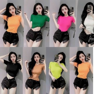 Áo thun cổ tròn tay ngắn ôm body đơn giản