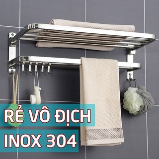Kệ để đồ nhà tắm 2 tầng, giá treo khăn phòng tắm inox 304, móc treo khăn hàng bóng đẹp