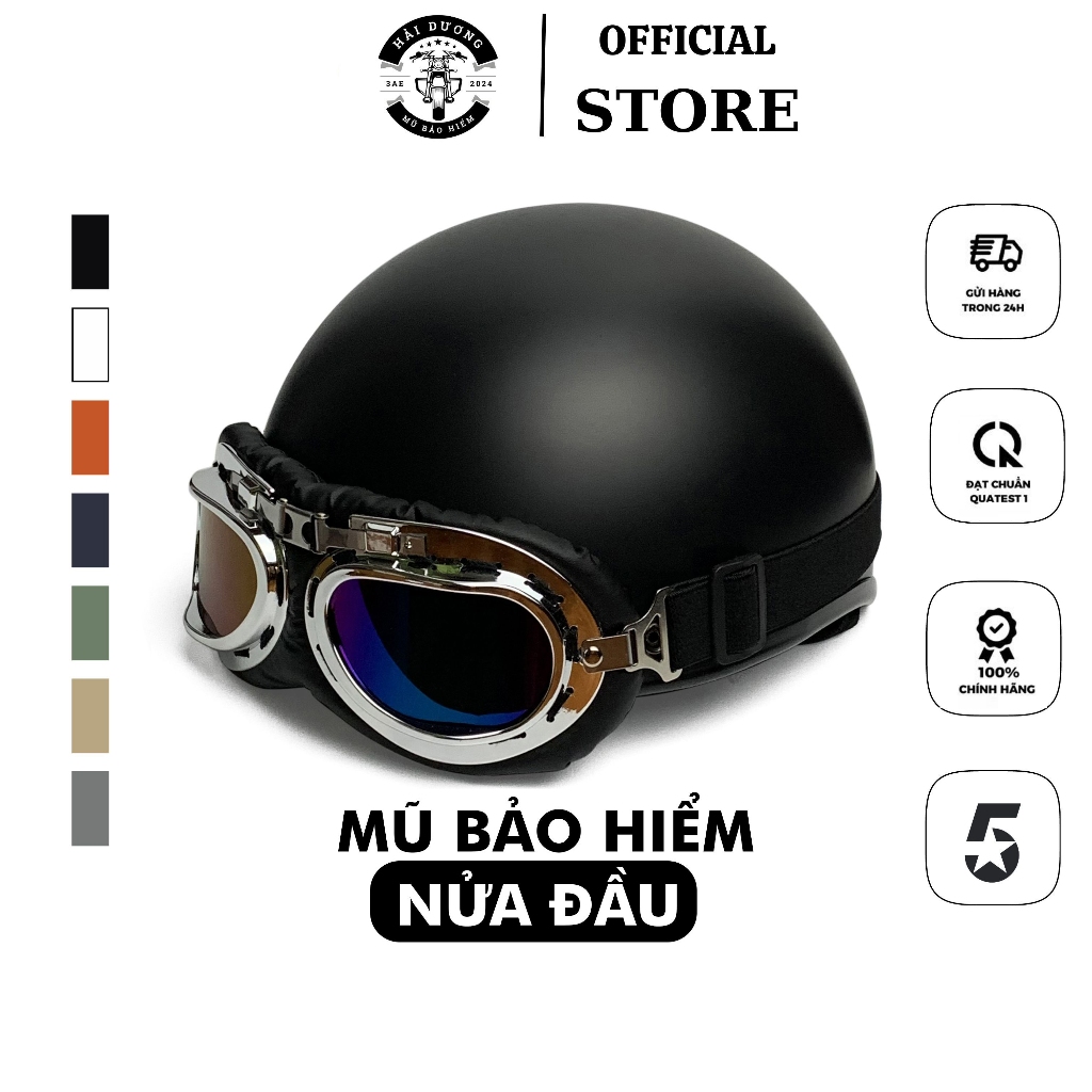 Mũ bảo hiểm nửa đầu Sundy Helmet, Classic, Freesize (55-59cm) nhiều màu sắc thời trang, cá tính, kèm kính UV, phi công