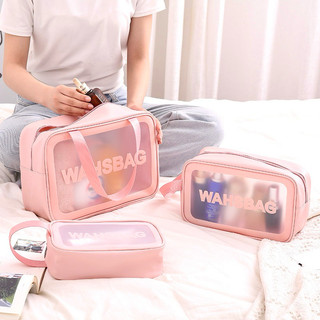 Túi đựng mỹ phẩm đồ trang điểm du lịch bằng da PU chống thấm nước sức chứa lớn WASHBAG
