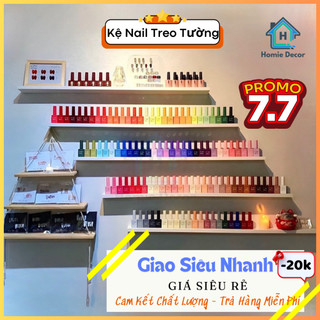 Kệ nail treo tường Spa, tiệm Nail, kệ trang trí treo tường trắng đen để sơn móng tay gỗ MDF, tặng kèm vít âm tường