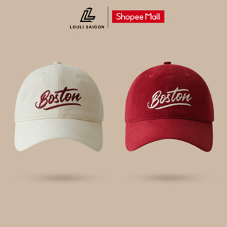 Mũ lưỡi trai LOULI SAIGON thêu chữ BOSTON cho nam nữ, form mềm vải kaki M64