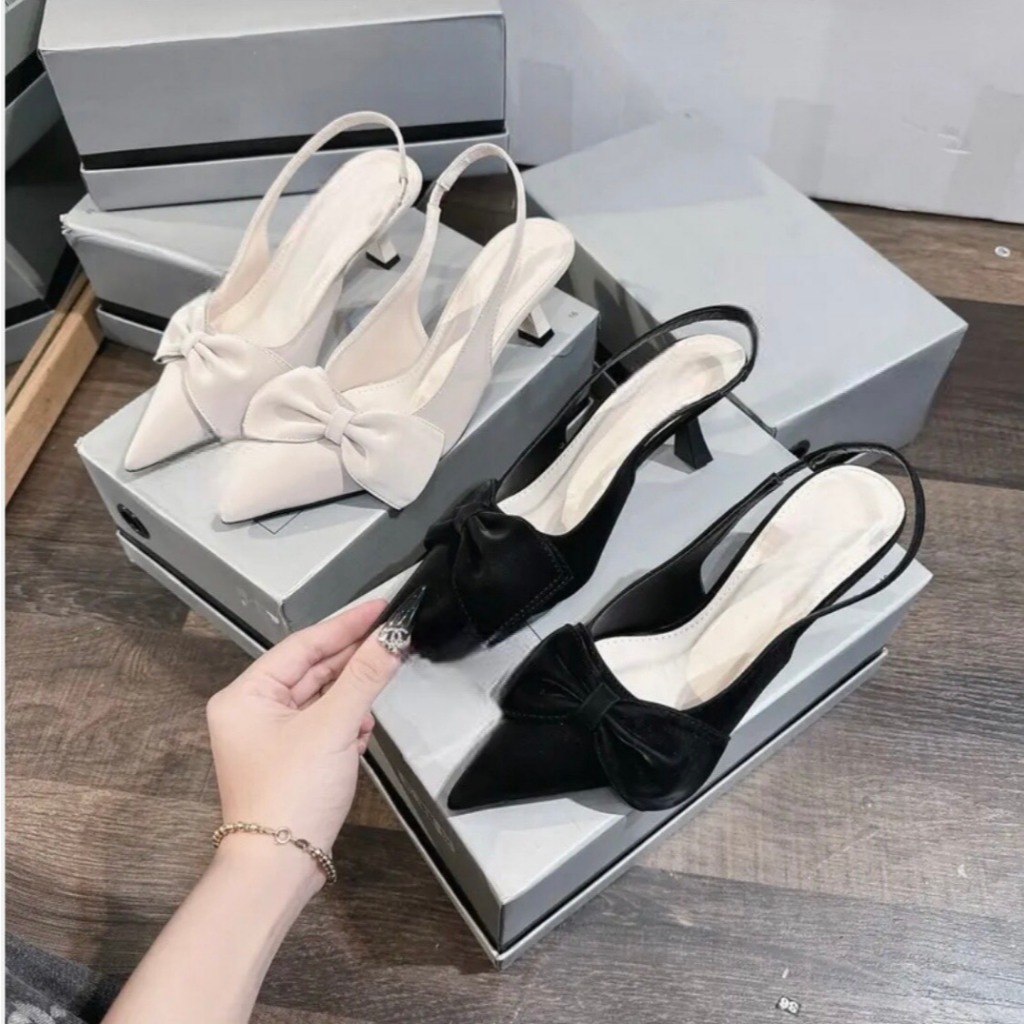 Sục cao gót snadanl nữ cao 5 cm NGỌC TRINH STORE thắt nơ xinh xắn dễ thương_ MÃ 023 DéP Shoes_ L2B.