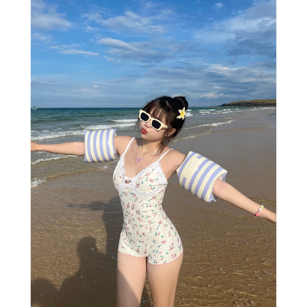 Bodysuit hoa nhí đi biển  phối ren nữ 1 lớp mỏng, Set áo liền quần ôm sát sexy quyến rũ cho nữ không đệm mút - Mã M08 | BigBuy360 - bigbuy360.vn