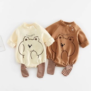 Sét Bodysuit kèm quần body chip dài tay vải cotton 4 chiều cho bé trai bé gái sơ sinh Áo liền quần SLT108