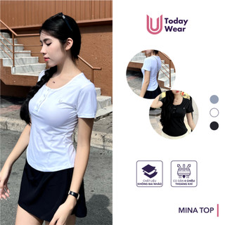 Áo thun thể thao nữ Mina Top Today U Wear ôm body có cúc bấm