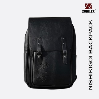 Balo đi học unisex zune.zx, da đen in họa tiết, nishikigoi backpack
