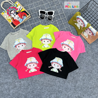 Áo Croptop Cộc Tay Cho Bé Gái In Hình Cô Gái Dễ Thương, Áo Thun Cộc Tay Bé Gái