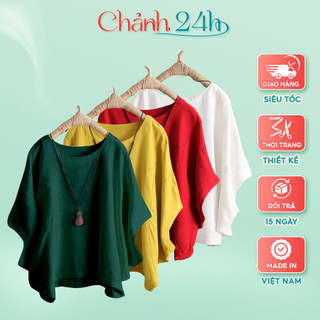 Áo cánh dơi nữ trung niên tặng mẹ Chảnh 24h chất liệu đũi nhăn form rộng bigsize che khuyết điểm AKH.36
