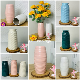 Bình gốm sứ cắm hoa dáng bom men mát Bát Tràng cao 22cm