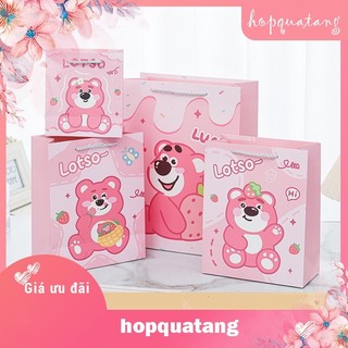 Túi Quà Tặng Gấu Dâu Losto Màu Hồng Túi Giấy Đựng Quà Dễ Thương Độc Đáo T26