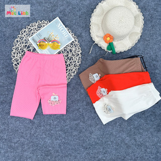 Quần legging đùi cho bé gái vải tăm lạnh gắn hình nơ ngộ nghĩnh, quần cộc legging bé gái