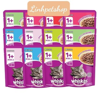 Pate WHISKAS cho mèo con, mèo trưởng thành gói 80g, thức ăn ướt cho mèo giàu dinh dưỡng với 8 hương vị