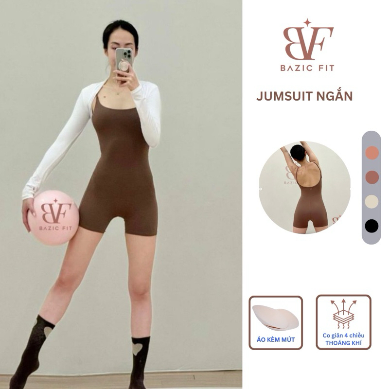 Bộ đồ tập bodysuit nữ dáng dây ngắn JU01 Bazic Fit, đồ tập thế thao yoga gym pilates