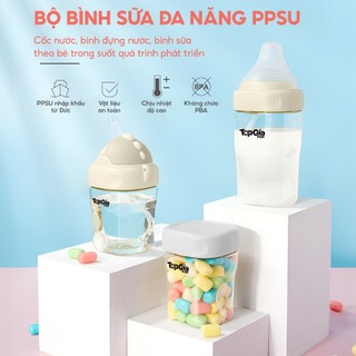 Bình sữa đa năng ppsu topgiakids cho bé từ 0 tháng tuổi, dung tích 160/270ml, có ống hút silicon