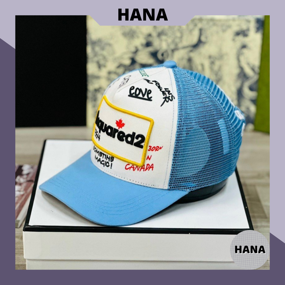 Mũ Lưỡi Trai DSQUARED2 Khoá Nút Thời Trang Nam Nữ, nón kết kaki phối lưới Dsquared2 xanh biển H308